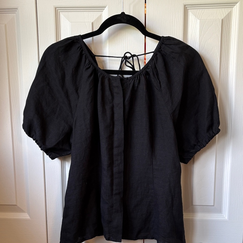 J. Crew Black Peasant Top with Back Tie